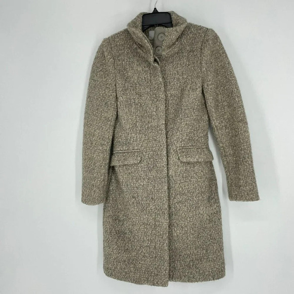 H&M Overcoat Women's Sz 4 Brown Shearling Tunic Button Up Collared Welt Pockets - Picture 1 of 12